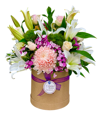 Silindir Kutu Aranjmanı Lilyum Aranjmanı Pembe Gül Çiçek 