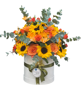 güneşin sıcaklığı aranjmanı, ayçiçekli aranjman, turuncu 