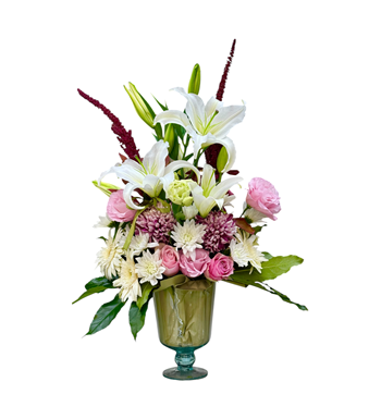 Lilyum Aranjmanı Pembe Gül Aranjmanı Cam Vazo Çiçek Şık 