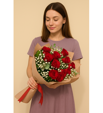 10 adet kırmızı gül, kırmızı gül buketi, sevgiliye çiçek, 